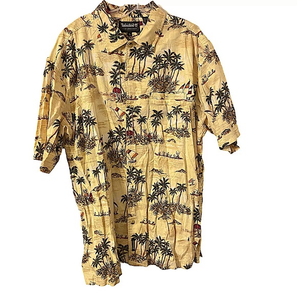 Timberland Other - Timberland Logo Men Performance Hawaiian Button Down Short Sleeves Collar Shirt